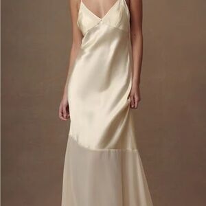 Evelyn Iridescent Satin Maxi Dress - Lemon Sorbet